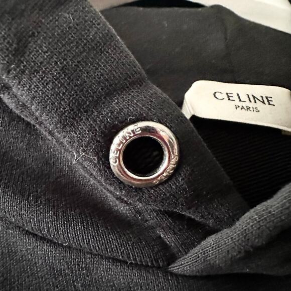 Celine Black Loose Oversized Checkered Studded Logo Drawstring Hoodie Small Read - Picture 8 of 11